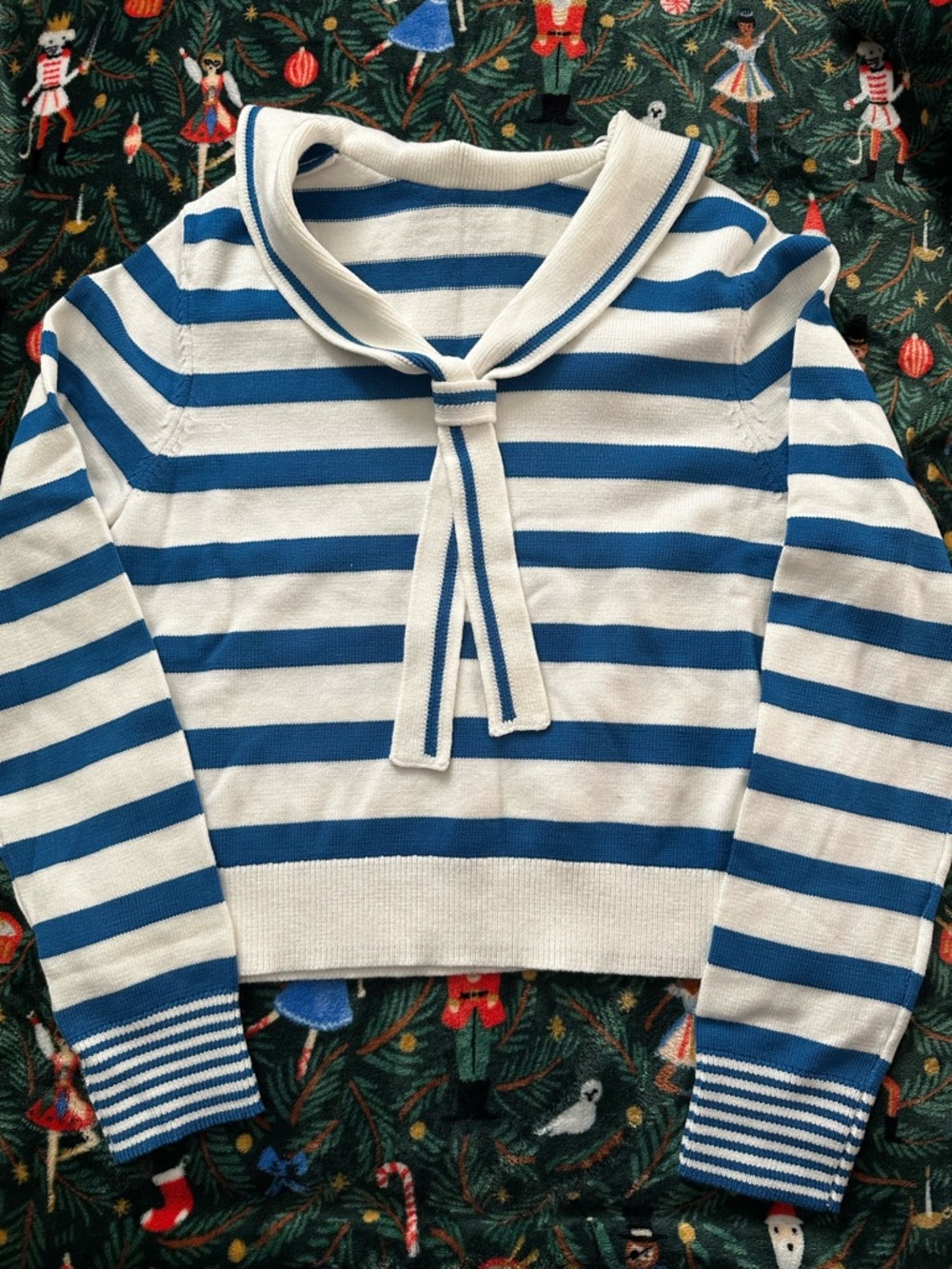Goelia Blue & White Stripe Sailor Collar Sweater